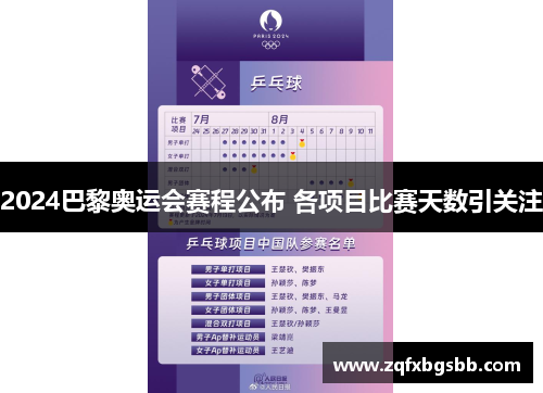 2024巴黎奥运会赛程公布 各项目比赛天数引关注